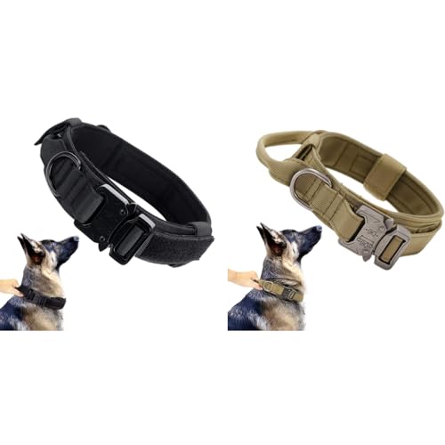 Qpets® Tactical Adjustable Nylon Dog Collar Combo for Medium Large Dogs (43-52cm, Black/Multicolor), Quick Release Metal Buckle, Strap Handle, Ideal for Training, Walking, Outdoor Activities Qpets® Tactical Adjustable Nylon Dog Collar Combo for Medium Large Dogs (43-52cm, Black/Multicolor), Quick Release Metal Buckle, Strap Handle, Ideal for Training, Walking, Outdoor Activities